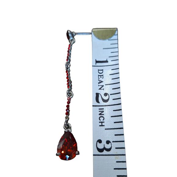 Long Red and Clear Rhinestone Earrings Silver Tone - Picture 4 of 4
